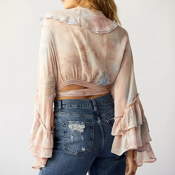 Free People Wild Horses Blouse Luxe Crop Wrap Long Sleeve Floral Print S M L NWT - Picture 14 of 16